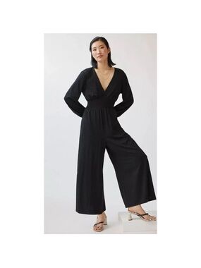 Hutch Anthropologie Black V-Neck Wide-Leg Jumpsuit